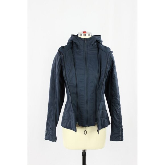 LULULEMON Extra Mile Navy Tech Fleece Removable Dickey Hooded Jacket, Size 4 - Picture 5 of 16